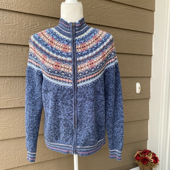 Tiara International Women's Fair Isle Nordic Zip Front Cardigan Sweater - Picture 1 of 15